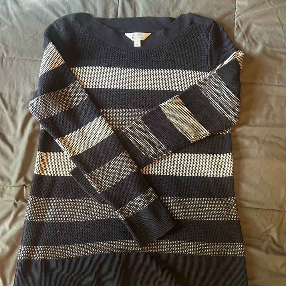 Market & Spruce navy blue and white striped sweater